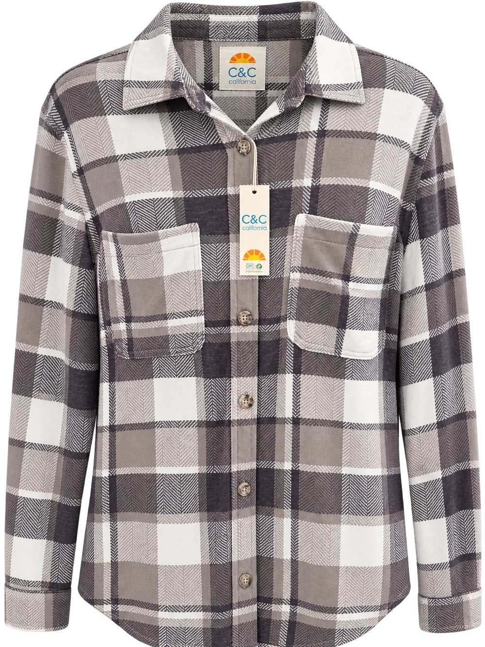 C&C California woman’s Gray Plaid Button-Front Shirt